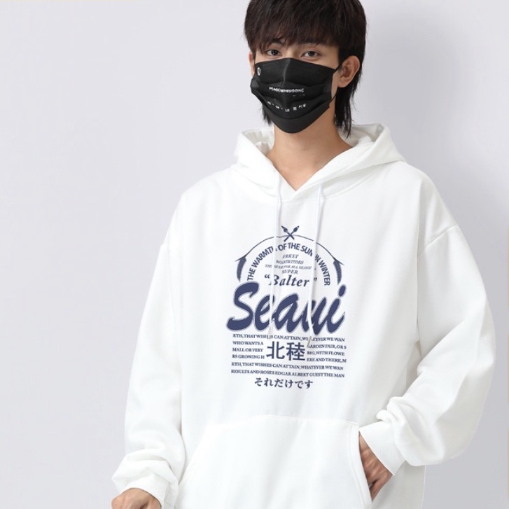 Áo Hoodie Unisex HappyFamily SEOUI Thiết Kế Đẹp Trẻ Trung Chất Cotton 100 Cao Cấp-2 Màu Trắng/Đen