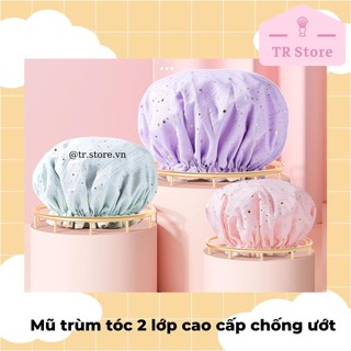Mũ Trùm Tóc 2 Lớp Chống Nước Cao Cấp - Nón Tắm/Ủ Tóc Họa Tiết Ngôi Sao Dày Dặn (PEVA)