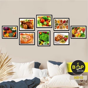 Combo 8 bức tranh dán tường trang trí phòng bếp, nhà ăn, quán ăn, khổ 15x20cm, bắp decor