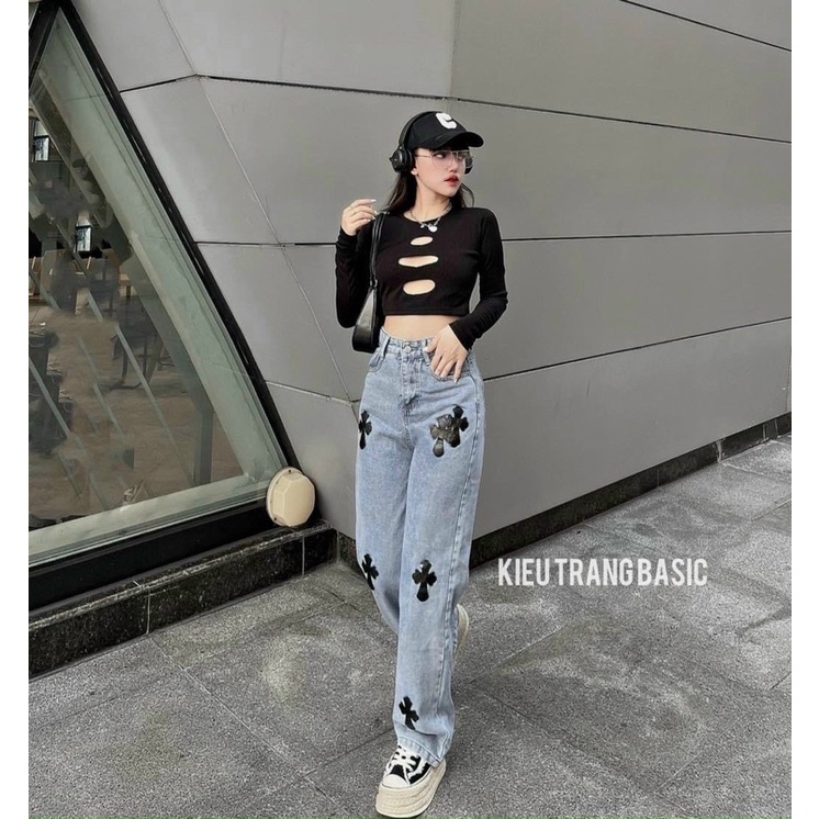 Quần bò ống suông nữ cạp cao tôn dáng, quần bò ống rộng unisex hot trend 2022.