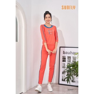 Bộ mặc nhà nữ SUNFLY dáng thể thao cotton  áo tay lỡ, quần dài SS5651