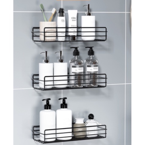 Combo 3 kệ chữ nhật dán tường phòng tắm đủ màu đen, trắng, vàng -Tiện lợi - Kèm 3 miếng dán siêu dính - Có hướng dẫn dán