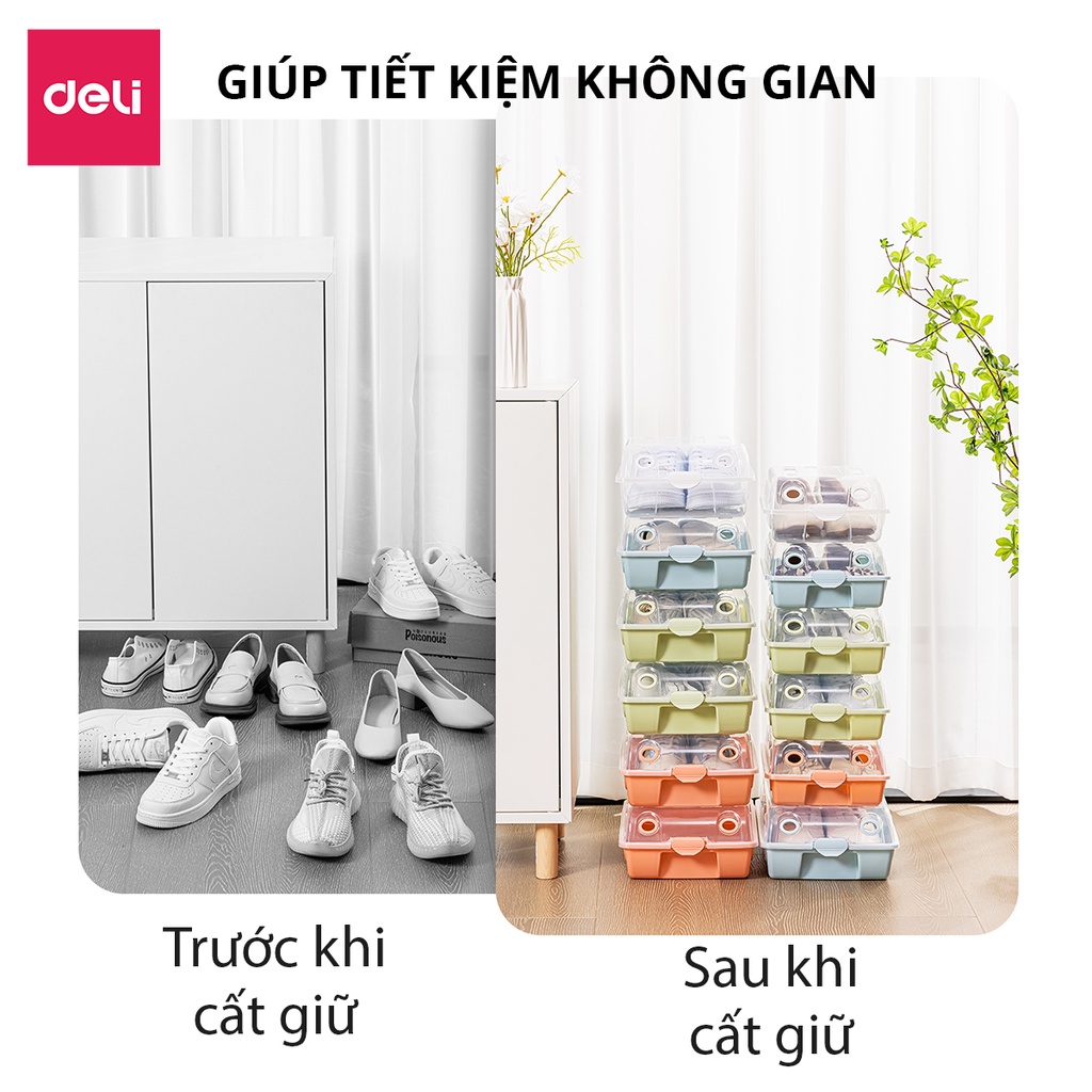 Hộp Đựng Giày Dép Nhựa Cứng Có Thể Xếp Chồng Có Nắp Đậy Nhiều Size Kệ Giày, Hộp giày Thông Minh Tiện Lợi Deli