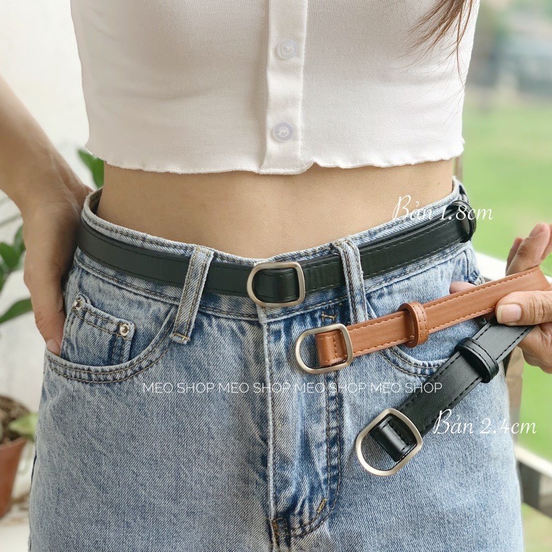 Thắt Lưng Nam Nữ - Dây Nịt Hình Thoi Bản Nhỏ Thắt Lưng Đai Váy Mặt Bạc Hình Thoi Da Đẹp Cao Cấp Không Cần Đục Lỗ