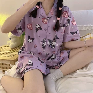 Bộ Đồ Ngủ Tay Ngắn In Hoạt Hình Kuromi Phong Cách Nhật Bản Thời Trang Mùa Hè Cho Nữ