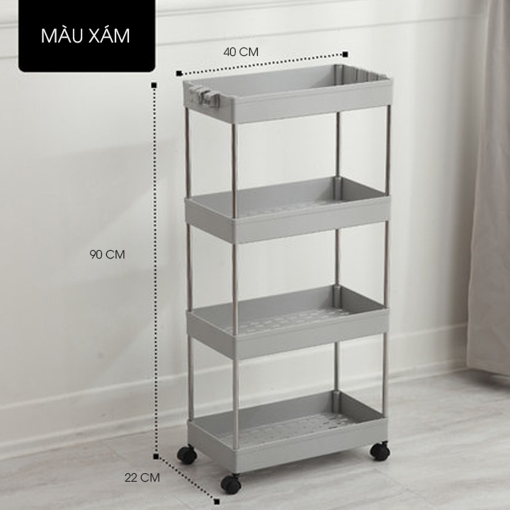 Kệ đa năng 4 tầng có bánh xe Kệ nhựa 3 tầng, 4 tầng để đồ phòng tắm nhà bếp Kệ lắp ghép dựng mỹ phẩm, spa