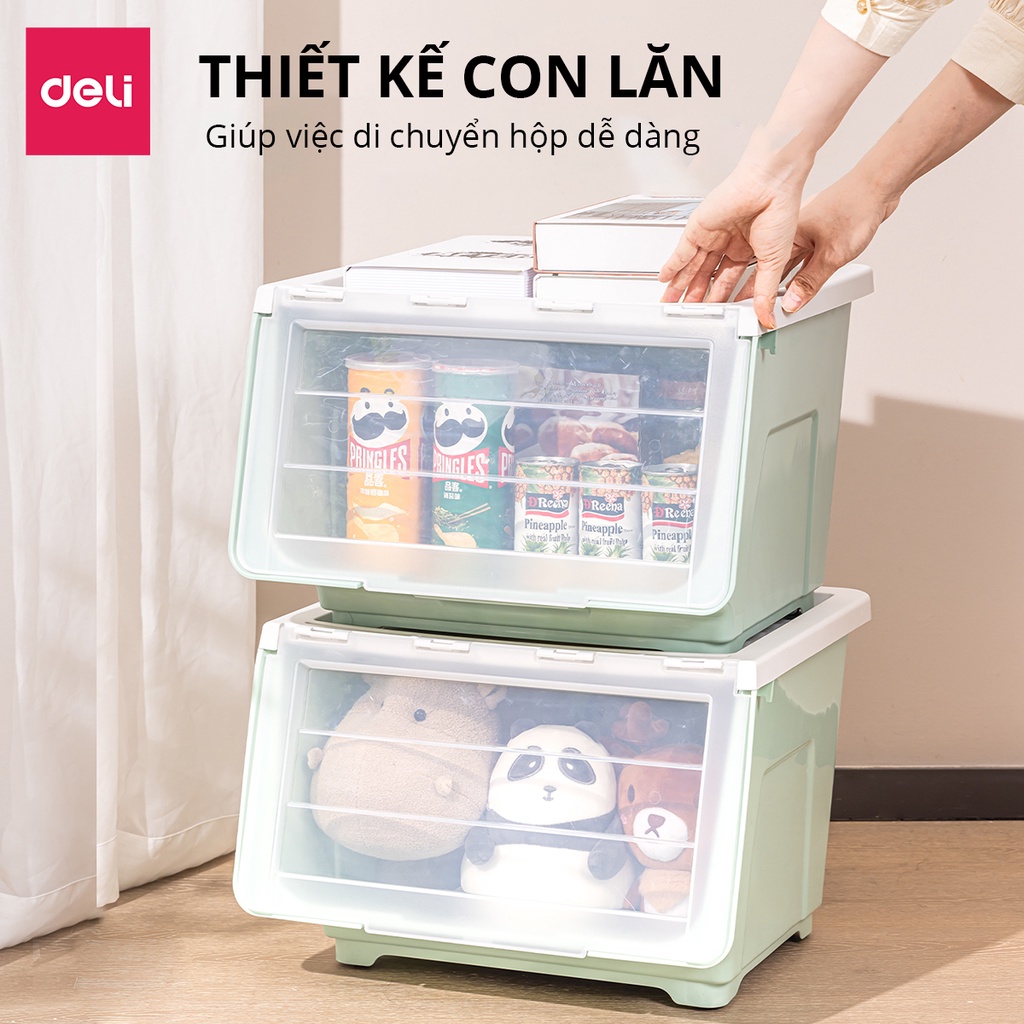 Hộp Đựng Quần Áo, Đồ Chơi Nắp Lật 3 Nấc Có Thể Xếp Chồng Siêu Tiện Gọn, Chịu Tải Tốt Hàng Chính Hãng Deli