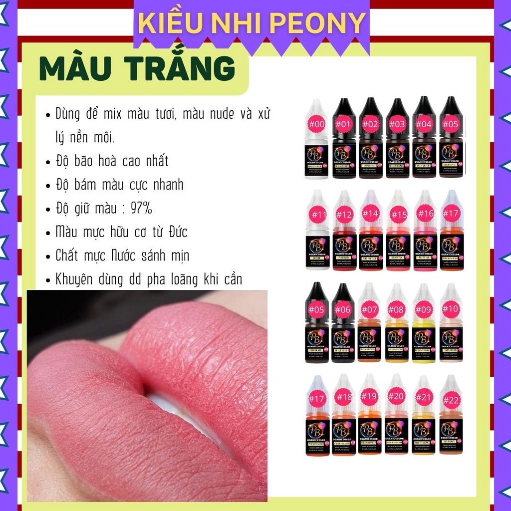 Mực phun xăm Hữu Cơ, MÀU TRẮNG và 20 màu Mực Nước phun xăm Thẩm Mỹ