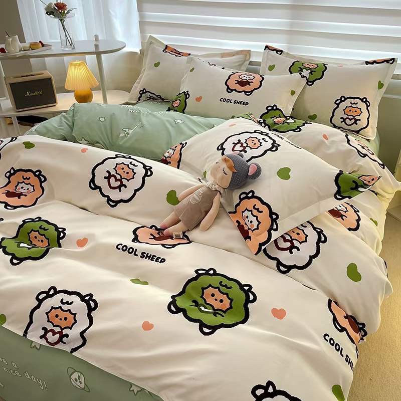 Bộ chăn ga gối cotton poly cừu xanh cute ETAMI miễn phí bo chun ga trải giường (chưa kèm ruột)