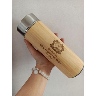 Bình vỏ Tre, Lõi inox 304, KHẮC TÊN HÌNH ẢNH,CÂU CHÚC THEO YÊU CẦU