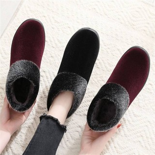 Giày Vải Cotton Lót Lông Cừu Dày Dặn Ấm Áp Chống Trượt Thời Trang Mùa Đông Cho Nữ Trung Niên