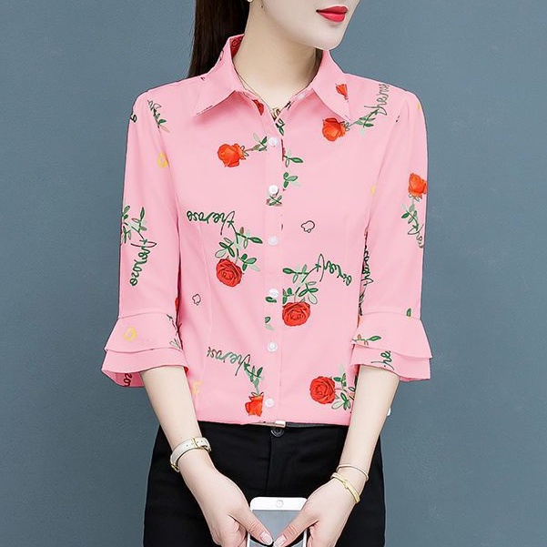 Áo Sơ Mi Chiffon Tay Lửng Họa Tiết Hoa Phong Cách Retro Cá Tính