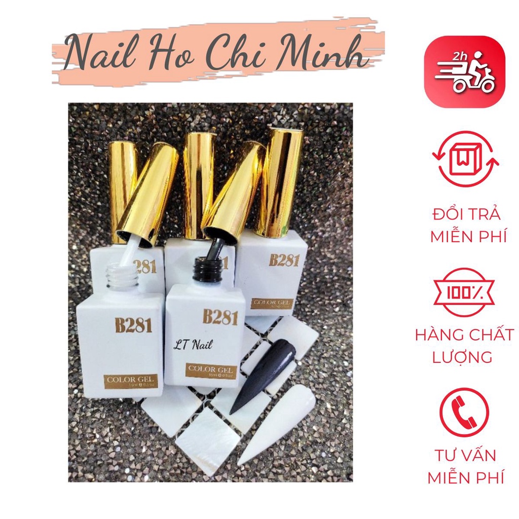 Sơn gel đen, trắng, trắng gạo, cút lộn B281 chính hãng lên màu chuẩn (15ml)