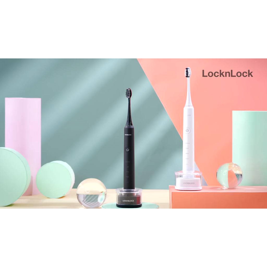 Bàn chải điện LocknLock ENR346 Màu Đen , sạc không dây , chống nước, tặng kèm 2 đầu chải - K-MALL