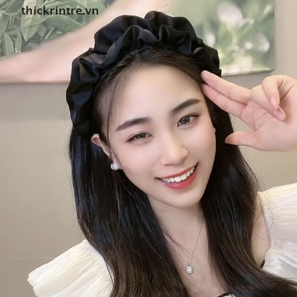 THI Viền Rộng Viền Tóc Hoop Phụ Kiện Tóc Sa Ruched Đầu Xếp Ly Băng Đô Quấn Tóc Màu Trơn Vòng Mềm Màu Nguyên Chất VN