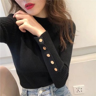 Áo Dệt Kim Tay Dài Cổ Cao Dáng Ôm Phong Cách Hàn Quốc Thời Trang Thu Đông Cho Nữ