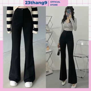 Quần ống loe nữ , quần dài ống loe lưng cao màu đen 1 cúc siêu tôn dáng chất tuyết mưa dày dặn không nhăn không xù