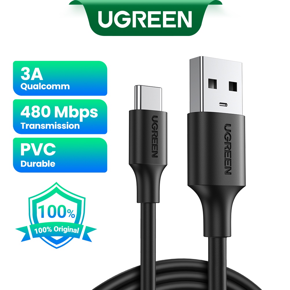 Cáp dữ liệu sạc nhanh Ugreen 1m 3A USB Type-C chính hãng Ugreen cho Samsung S9