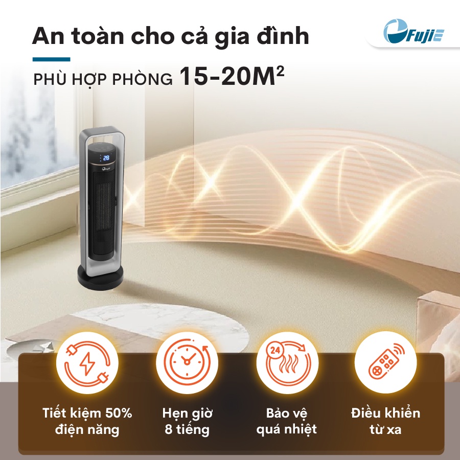 Máy sưởi gốm điều khiển từ xa Nhập Khẩu FujiE, lò quạt sưởi điện làm ấm nhanh không khô da