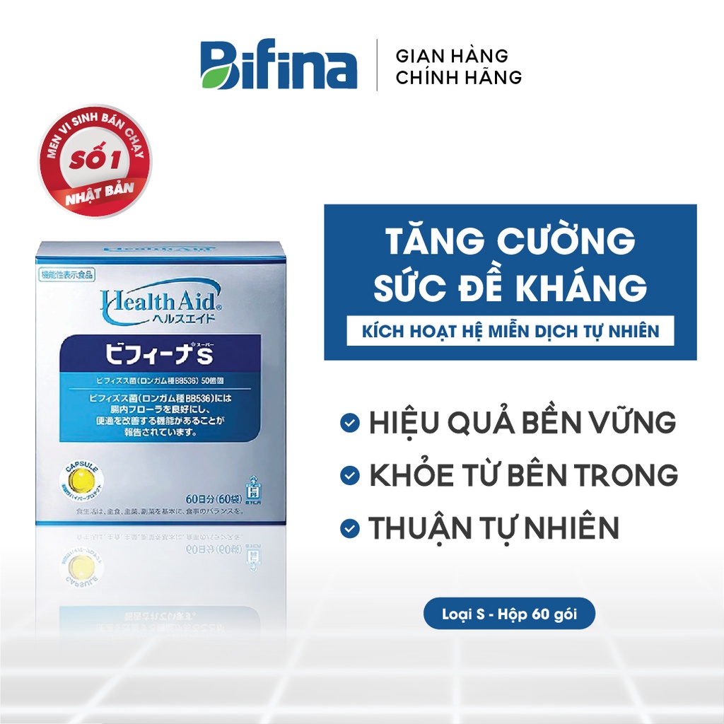 Men tiêu hóa Bifina Nhật Bản, Loại S 60 gói - Tăng sức đề kháng, tiêu hóa khỏe mạnh