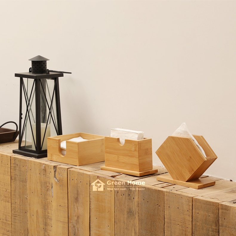 Hộp đựng giấy ăn phong cách Nhật Bản, Hộp đựng giấy thiết kế cách điệu bằng gỗ Tre tự nhiên 100%