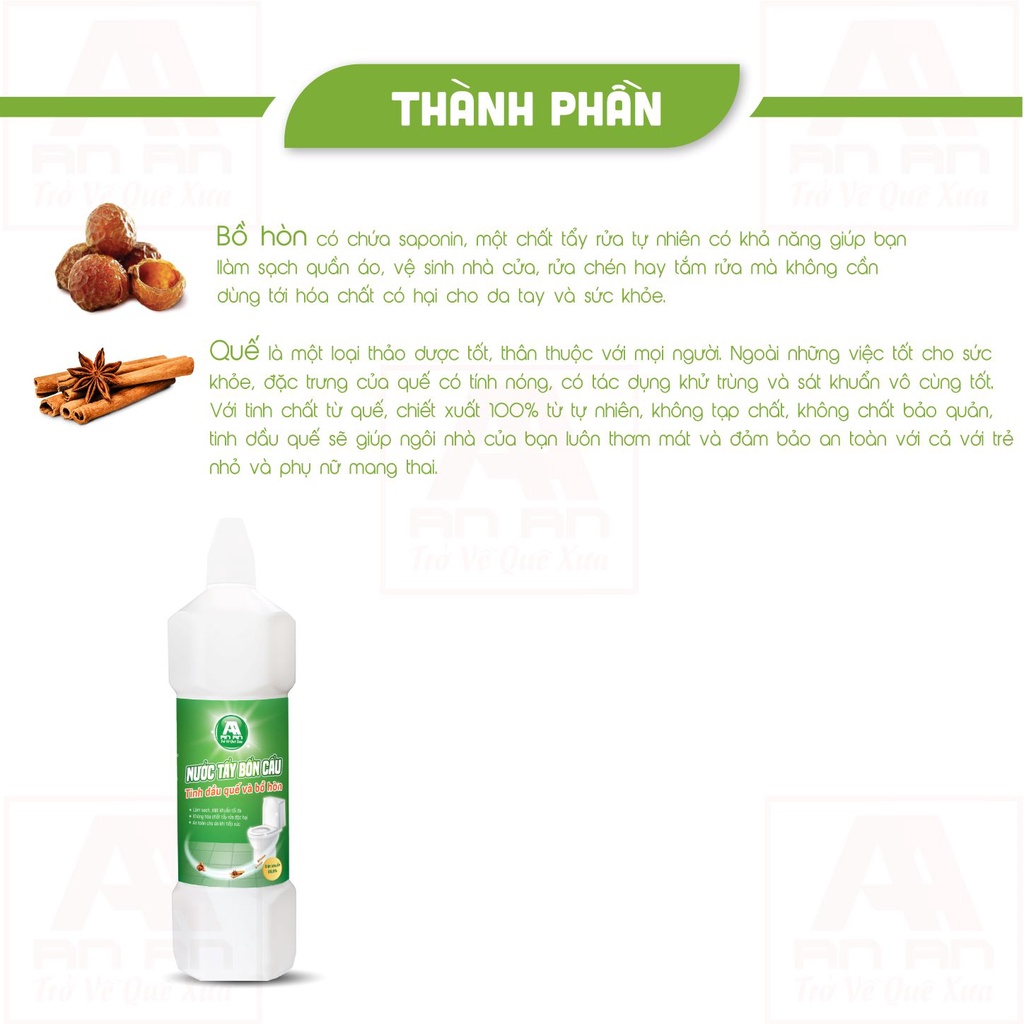 Ảnh Nước Tẩy Bồn Cầu AN AN Bồ Hòn và Tinh Dầu Quế Diệt Khuẩn Khử Mùi - Vệ Sinh Nhà Cửa 100% Thiên Nhiên 1 Lít. 3