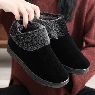 Giày Vải Cotton Lót Lông Cừu Dày Dặn Ấm Áp Chống Trượt Thời Trang Mùa Đông Cho Nữ Trung Niên