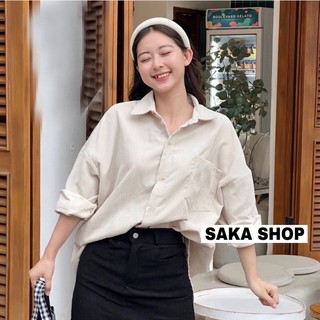 Áo sơ mi nhung tăm nữ nam unisex dáng rộng tay dài phồng , áo khoác nhung tăm nam nữ unisex