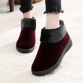 Giày Vải Cotton Lót Lông Cừu Dày Dặn Ấm Áp Chống Trượt Thời Trang Mùa Đông Cho Nữ Trung Niên