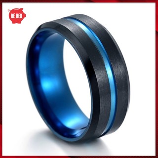 Nhẫn titan sọc xanh độc đáo Trang sức Bé Heo BHN143