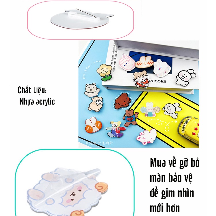 Combo 10 Huy hiệu ghim pin cài áo ba lô hoạt hình 2,5cm 3cm