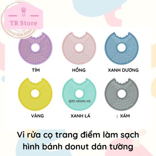 Dụng cụ rửa cọ trang điểm silicon miếng làm sạch hình bánh donut dán tường