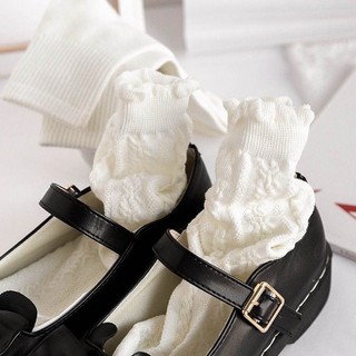 Tất trắng cổ cao nữ phong cách Vintage Hàn Quốc vớ ren vân thời trang lolita siêu xinh chất cotton co giãn HANASO T101
