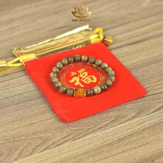 Vòng Tay Trầm Hương Tròn Đơn Đính Đá Trụ Ngọc Omani Trợ Mệnh 6/7/8/10mm - Mộc Trầm Hương MTH