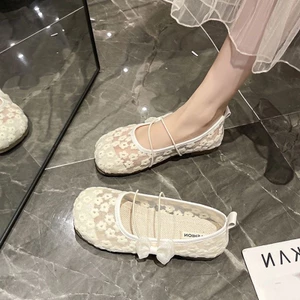 Giày Búp Bê Mary Jane Phối Hoa Lưới Đế Dẻo Ulzzang (Lùi 1 Size)