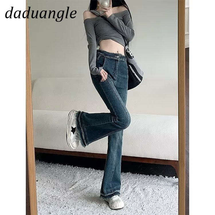 Ảnh Quần jean dài DADUHEY ống loe dáng suông rộng kích thước lớn lưng cao thời trang Hàn Quốc mới dành cho nữ 4