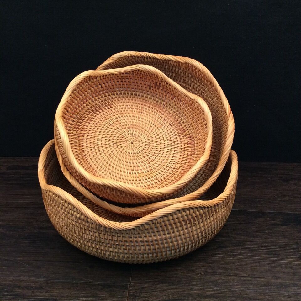 Khay Mây Đựng Hoa Quả Bánh Kẹo ONGTRE Khay Mây Lượn Sóng Decor Phòng Khách Nhà Bếp Đựng Đồ Khô Handmade