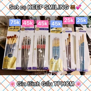 Họa cụ - Bộ cọ giá rẻ 3/5/7 cây KEEP SMILING 🐻🌻 thân thiện, dễ dùng với nhiều loại màu nước, poster, acrylic, gouache,…