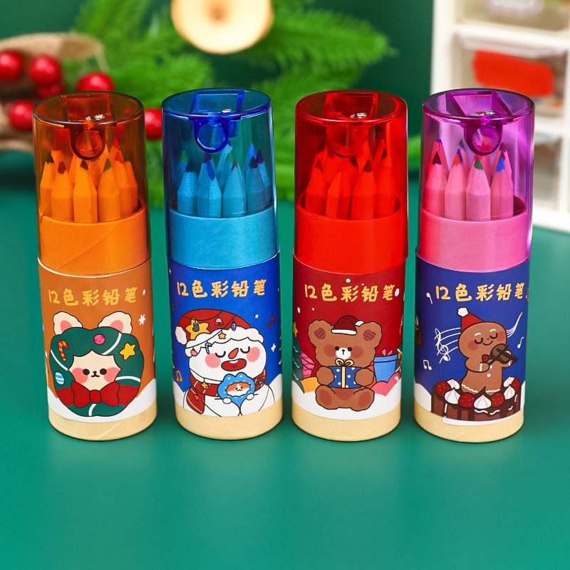 Hộp 12 bút sáp màu kèm gọt bút chì noel Giáng sinh