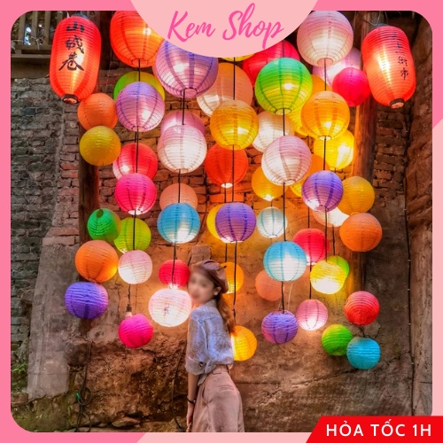 Đèn lồng giấy tròn nhiều màu trang trí Trung thu, lễ Tết năm mới - Kem Shop K39