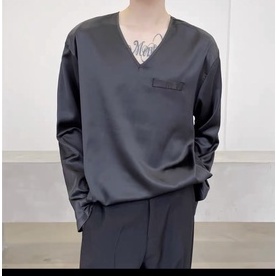 Áo Sơ mi Satin tay dài Cổ V CVC - Giá sỉ Unisex