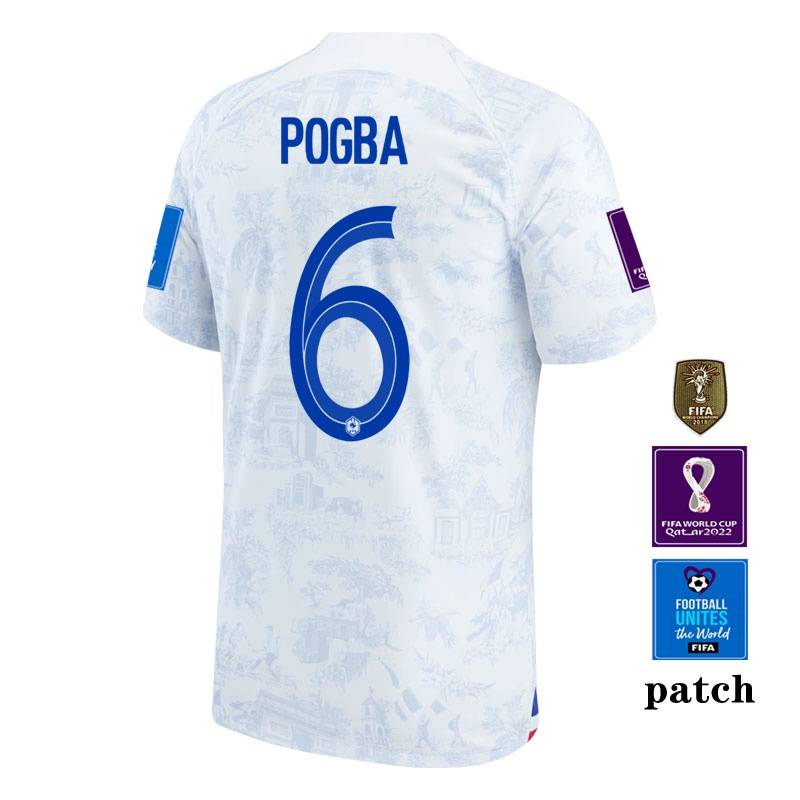 Áo bóng đá ĐT Pháp sân khách World Cup 22-23, thể thao Tee với hình ảnh các cầu thủ như Mbappe và Griezmann