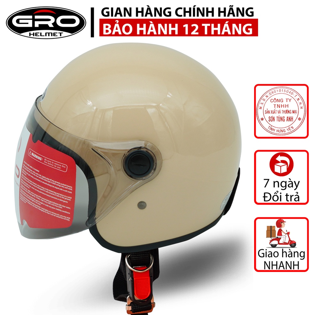 Mũ Bảo Hiểm 3/4 đầu GRO Helmet T818 có kính dài che cả mặt, kiểu dáng thời trang cho nữ, khóa kim loại - Nhiều Màu