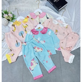 [ 10KG - 40KG ] Bộ Đồ Ngủ Pijama Dài Tay Cổ Bèo Cho Bé Chất Vải Lụa Mango Cao Cấp_BM39