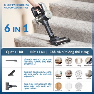 Máy Hút Bụi Lau Nhà Cầm Tay Không Dây Thông Minh ULTTY V08 6in1, Công Suất Hút Mạnh, Bảo Hành 2 Năm