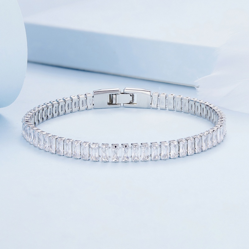 Vòng tay BAMOER đính đá zircon vuông lấp lánh thời trang cho nam và nữ cỡ 17cm và 19cm
