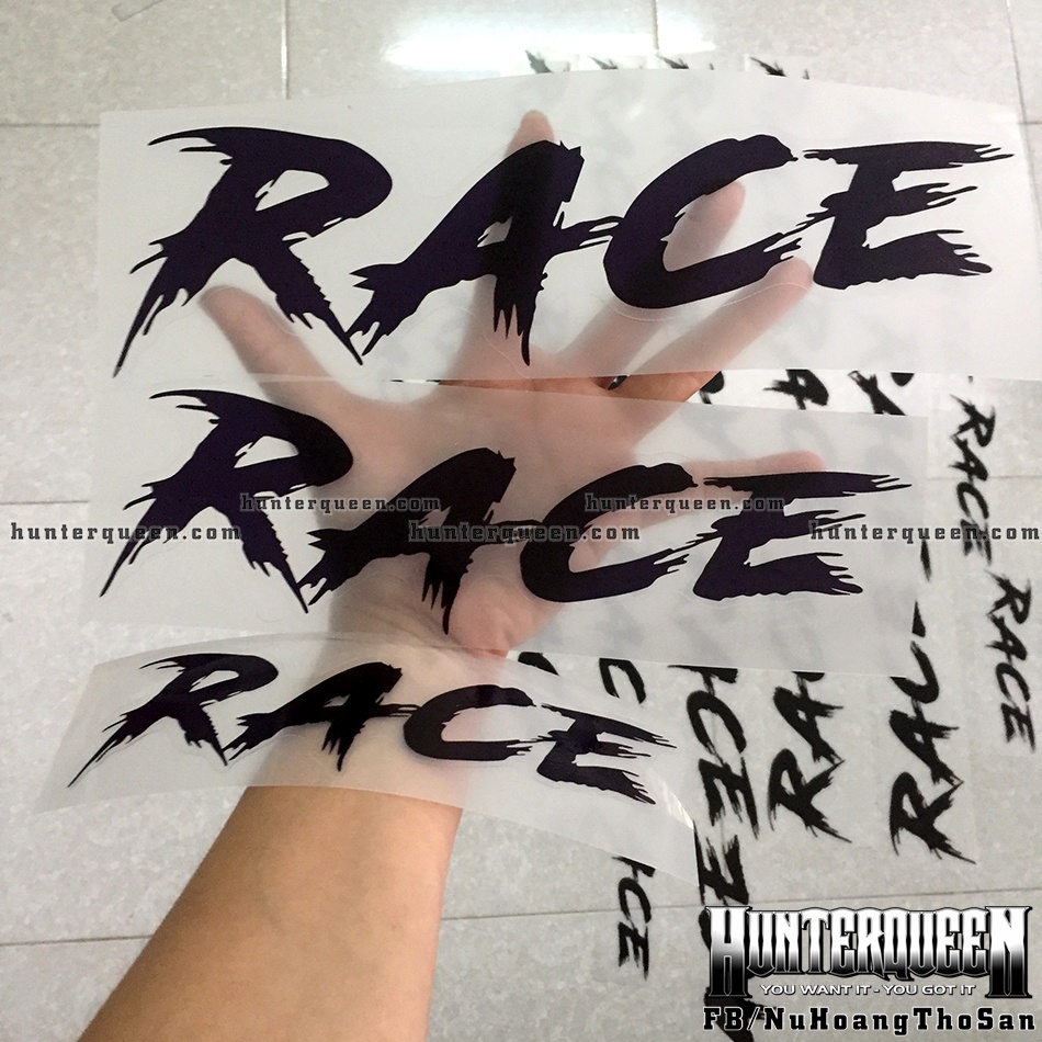 Chữ RACE đen nền trong suốt. Dán xe tay ga cực đẹp, ốp sườn, ốp hông. Decal sticker hình dán chống nước