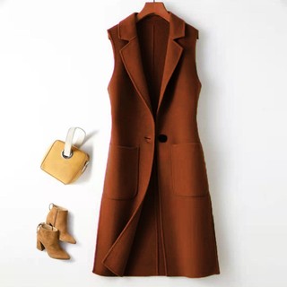 Len Vest Nữ Quần Áo 2022 Thời Trang Sang Trọng Nữ Phù Hợp Với Áo Cardigan Áo Vest Áo Vest Dài Hợp Thời Trang Giữa Chiều Dài Thời Trang