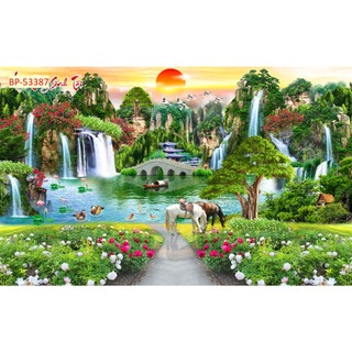 Tranh SƠN THUỶ 3D phong cảnh thác nước chảy, sông suối nên thơ