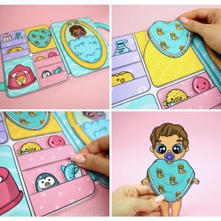 Đồ chơi bóc dán nhà nôi em bé mẫu 1 ( mẫu mới) - búp bê giấy